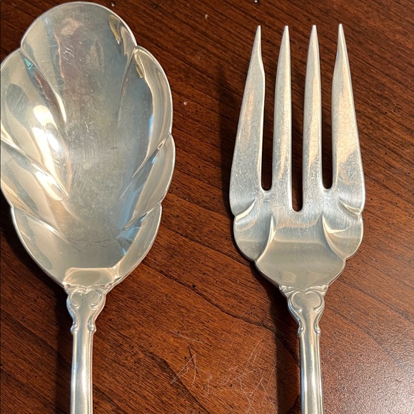 Vintage Deep Silver Serving Spoon and Fork 9” - Picture 2 of 7